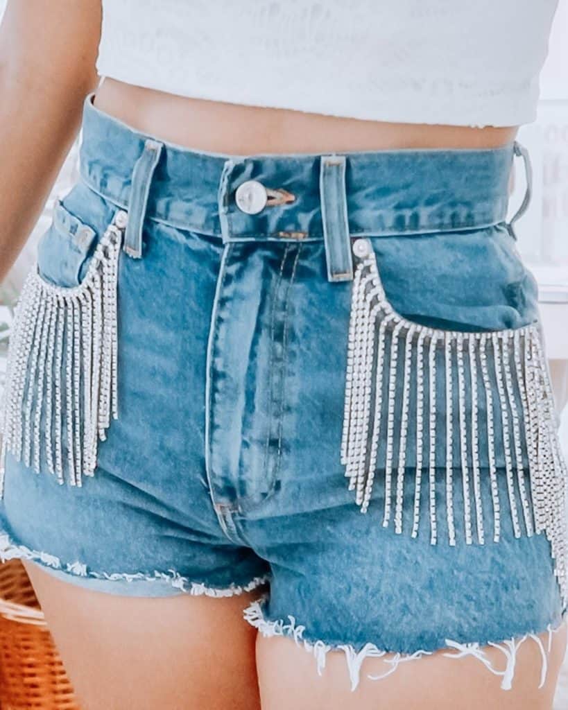 The Cutest DIY Rhinestone Fringe Shorts